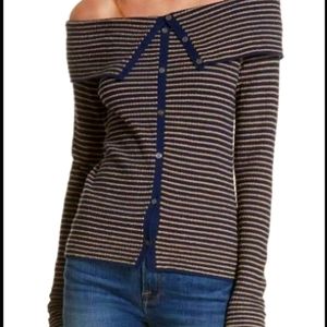 STRIPE OFF THE SHOULDER CARDIGAN IN FALL